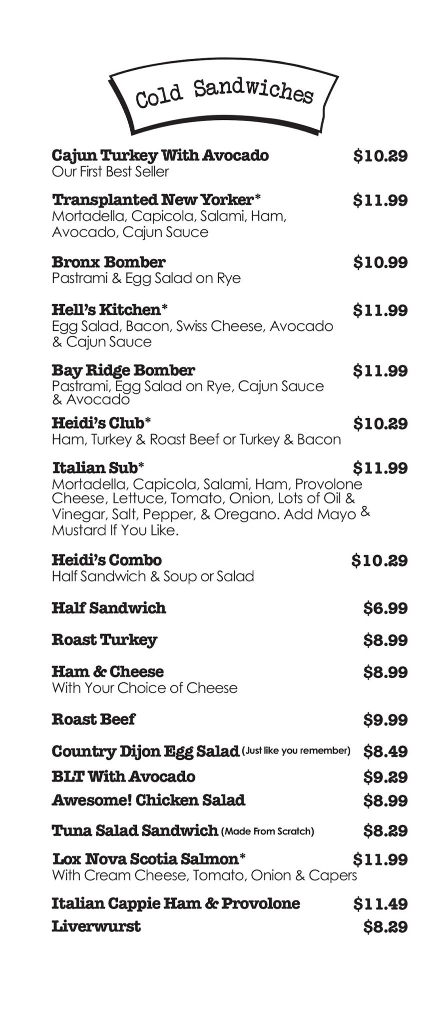 Menus Heidi's Brooklyn Deli Maine Sandwiches, Platters, Breads